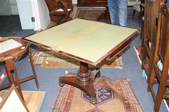 Thomas and George Seddon. An early Victorian rosewood card table, with folding rectangular top, beaded turned stem, triangular platform